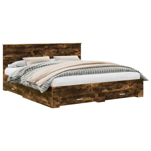 vidaXL R&aacute;m postele s čelo Kouřov&yacute; dub 180 x 200 cm kompozitn&iacute; dřevo