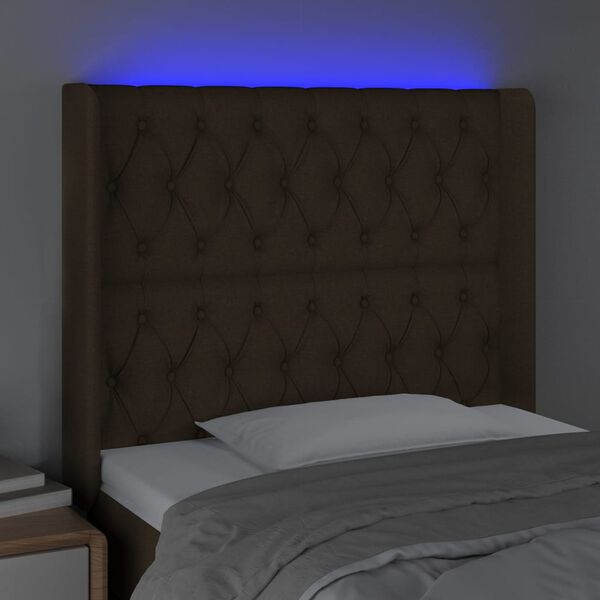 vidaXL Čelo postele s LED tmavě hněd&eacute; 103 x 16 x 118/128 cm textil