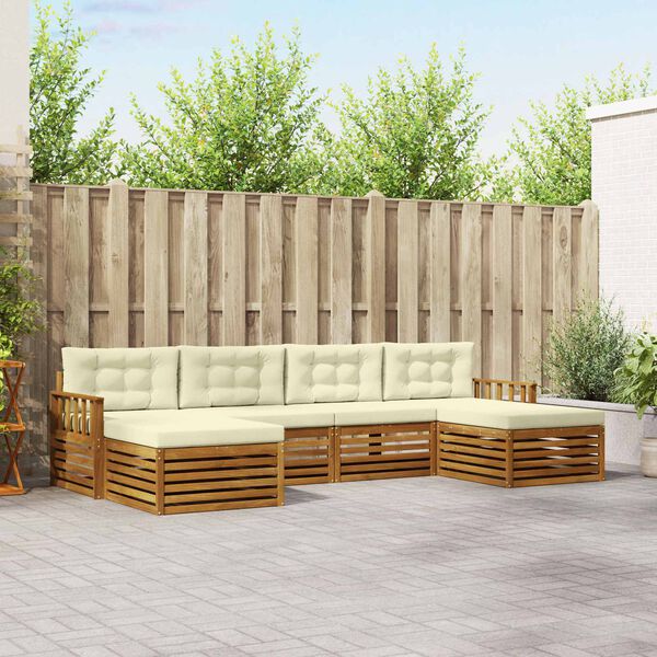 vidaXL Sedac&iacute; soupravy 6 pcs Přirozen&aacute; a Kr&eacute;mov&aacute; Masivn&iacute; ak&aacute;tov&eacute; dřevo