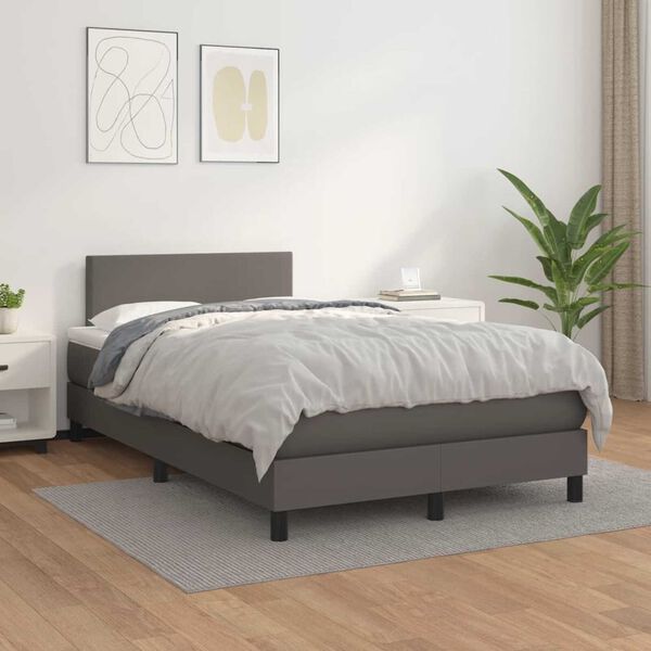 vidaXL Box spring postel s matrac&iacute; &scaron;ed&aacute; 120x190 cm uměl&aacute; kůže