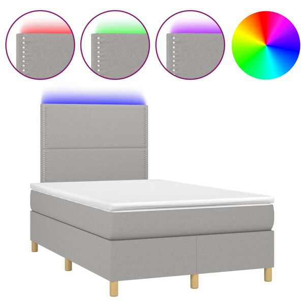 vidaXL Box spring postel s matrac&iacute; a LED světle &scaron;ed&aacute; 120x200 cm textil