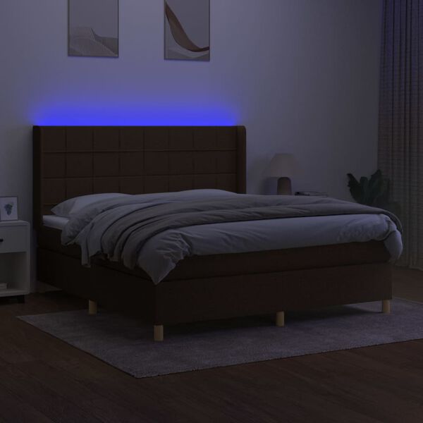 vidaXL Box spring postel s matrac&iacute; a LED tmavě hněd&aacute; 160x200 cm textil
