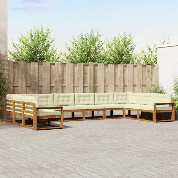 vidaXL Venkovn&iacute; pohovkov&aacute; souprava 10 pcs Přirozen&aacute; a Kr&eacute;mov&aacute;