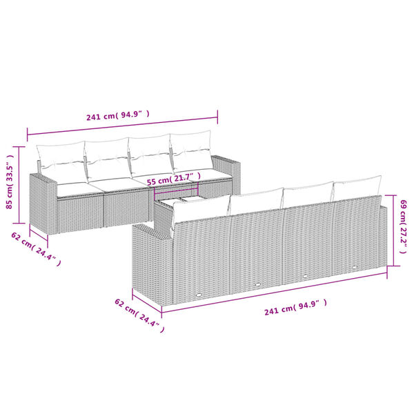 vidaXL 9d&iacute;ln&aacute; zahradn&iacute; sedac&iacute; souprava s podu&scaron;kami čern&aacute; polyratan