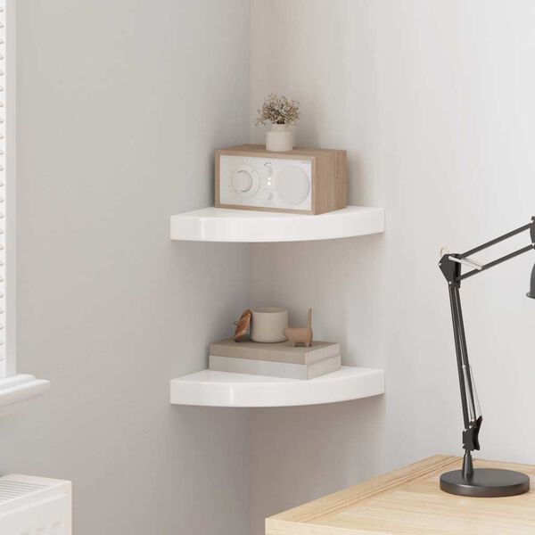 vidaXL Plovouc&iacute; rohov&eacute; police 2 ks, vysoce leskl&eacute; b&iacute;l&eacute;, 25 x 25 x 3,8 cm, MDF