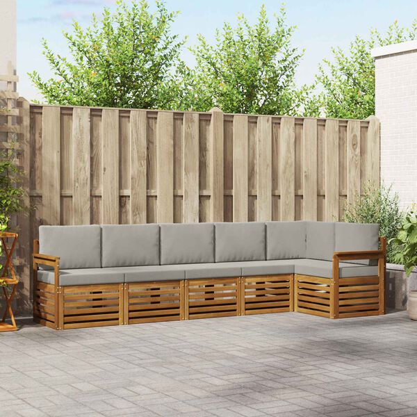 vidaXL Sedac&iacute; soupravy s pol&scaron;t&aacute;řem 6 pcs Př&iacute;rodn&iacute; a světle &scaron;ed&aacute;