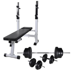 vidaXL Posilovac&iacute; lavice se stojanem na z&aacute;važ&iacute; a sadou činek 60,5 kg