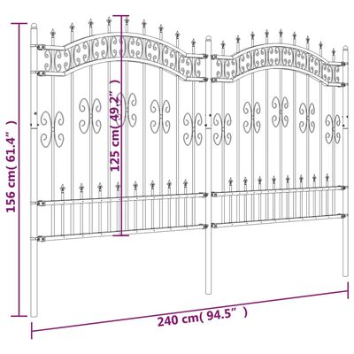 vidaXL Zahradní plot s hroty černý 165 cm práškově lakovaná ocel