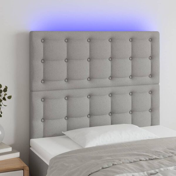 vidaXL Čelo postele s LED světle šedé 100x5x118/128 cm textil