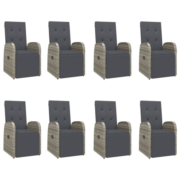 vidaXL 9dílný zahradní jídelní set s poduškami šedý polyratan