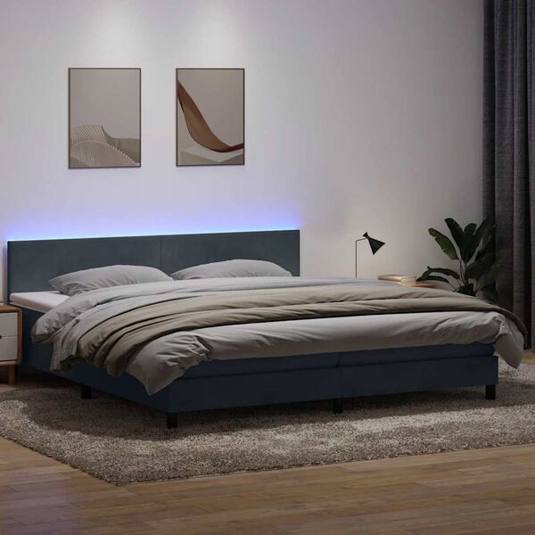 vidaXL Box spring postel s matrac&iacute; a LED tmavě &scaron;ed&aacute; 180x220 cm samet