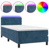 vidaXL Box spring postel s matrac&iacute; a LED tmavě modr&aacute; 90x200 cm samet
