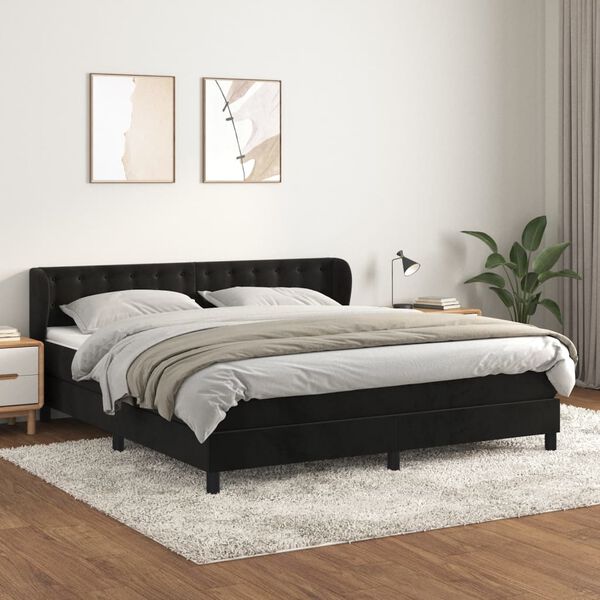 vidaXL Box spring postel s matrac&iacute; čern&aacute; 160x200 cm samet