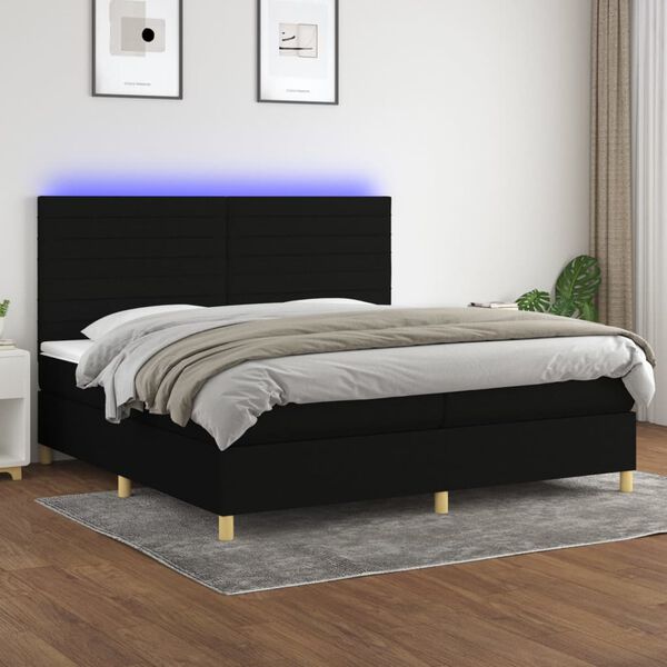 vidaXL Box spring postel s matrac&iacute; a LED čern&aacute; 200x200 cm textil