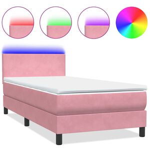 vidaXL Box spring postel s matrac&iacute; a LED růžov&yacute; 90x220 cm samet