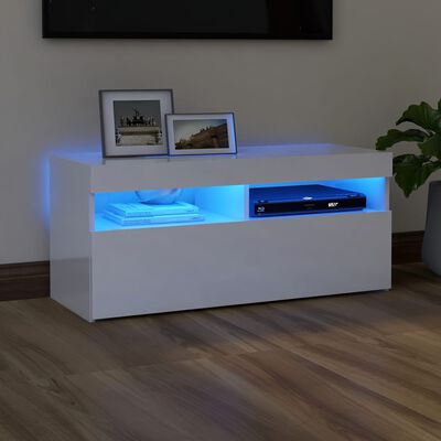 vidaXL TV skříňka s LED osvětlením bílá s vysokým leskem 90x35x40 cm