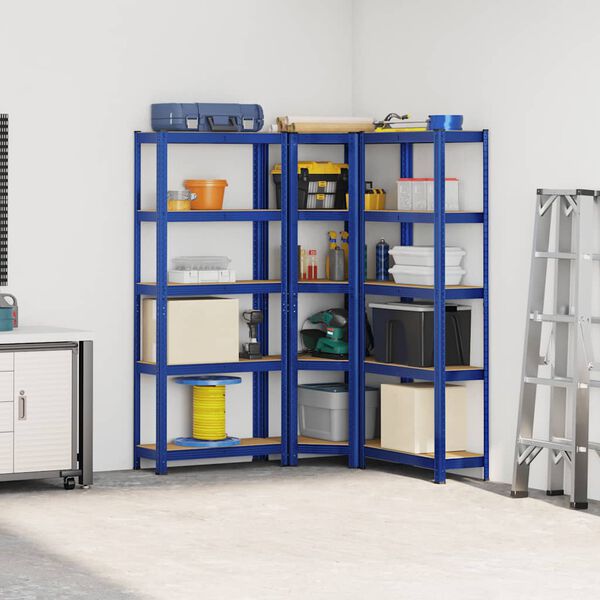 vidaXL 3 kusů 5patrov&eacute; reg&aacute;ly modr&eacute; ocel a kompozitn&iacute; dřevo