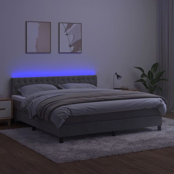 vidaXL Box spring postel s matrac&iacute; a LED světle &scaron;ed&aacute; 160x200 cm samet