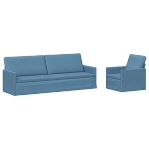 vidaXL Set pohovek 2 pcs Modr&aacute; Žebrovan&aacute; l&aacute;tka