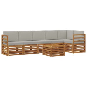 vidaXL Rohov&aacute; sofa sada s pol&scaron;t&aacute;řem 7 pcs Př&iacute;rodn&iacute; a světle &scaron;ed&aacute;