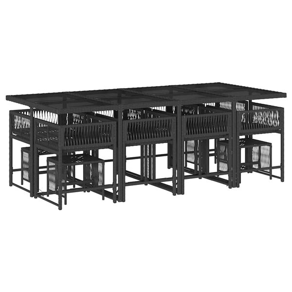 vidaXL 13d&iacute;ln&yacute; zahradn&iacute; j&iacute;deln&iacute; set s podu&scaron;kami čern&yacute; polyratan