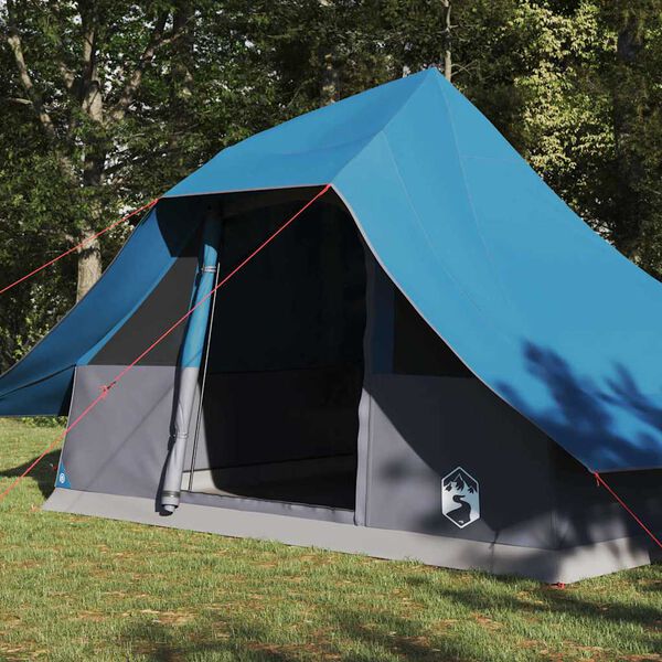vidaXL Tipi stan se střechou s &uacute;loži&scaron;těm Modr&aacute; 364 x 281 x 257 cm taft