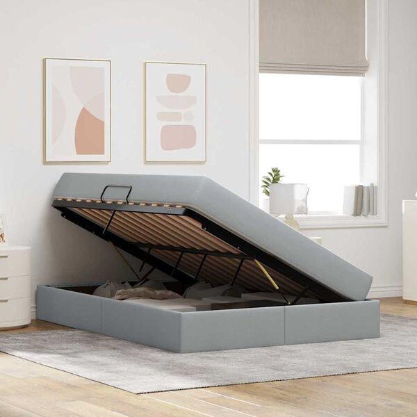 vidaXL Postel s úložným prostorem a matrací Světle šedá 140 x 200 cm