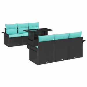vidaXL Sada zahradn&iacute;ch pohovek s pol&scaron;t&aacute;řem 7 pcs Čern&aacute; Poly ratan
