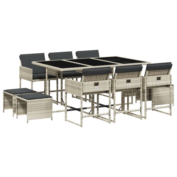 vidaXL 11d&iacute;ln&yacute; zahradn&iacute; j&iacute;deln&iacute; set s podu&scaron;kami světle &scaron;ed&yacute; polyratan