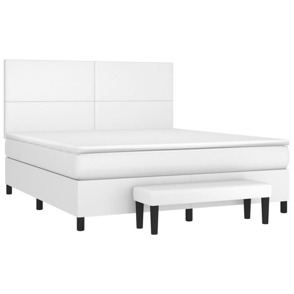 vidaXL Box spring postel s matrac&iacute; b&iacute;l&aacute; 180x200 cm uměl&aacute; kůže