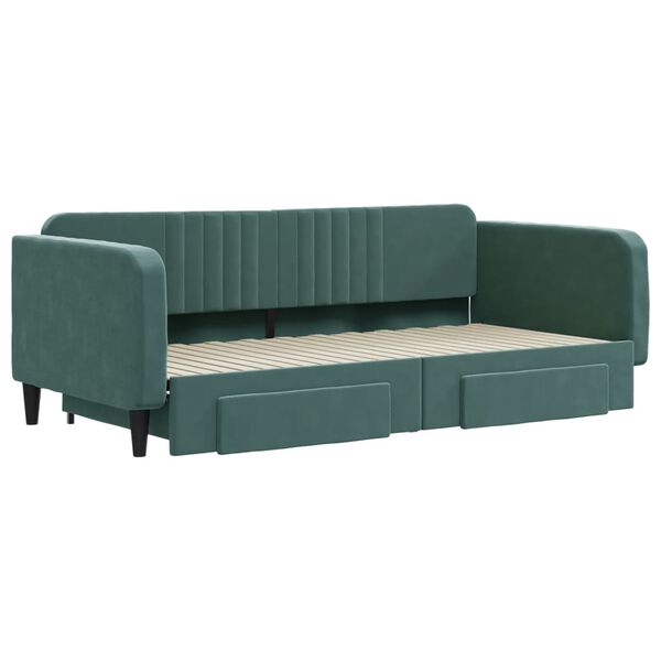 vidaXL V&aacute;lenda s přist&yacute;lkou a z&aacute;suvkami tmavě zelen&aacute; 100x200 cm samet