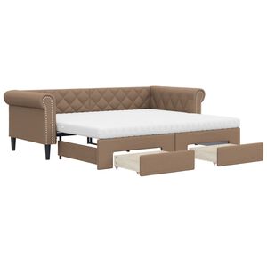 vidaXL V&aacute;lenda s přist&yacute;lkou a z&aacute;suvkami cappuccino 90x200cm uměl&aacute; kůže
