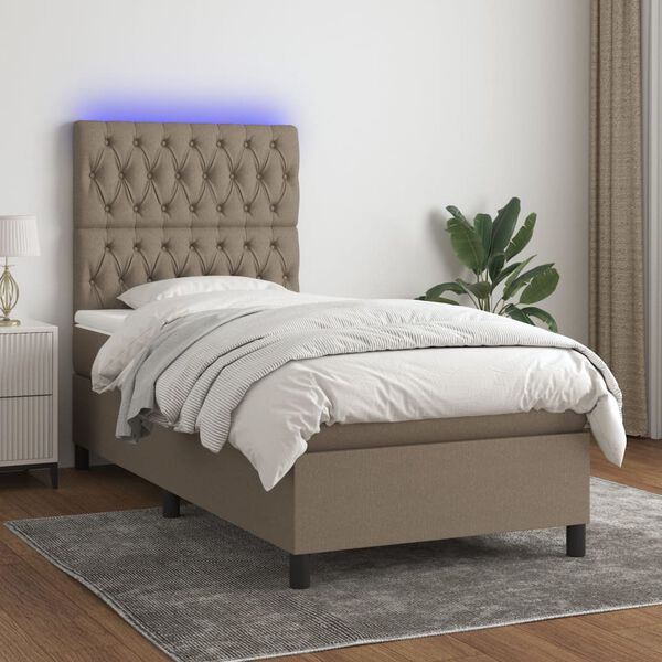 vidaXL Box spring postel s matrac&iacute; a LED taupe 90x190 cm textil