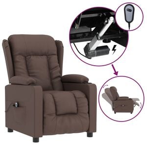 vidaXL Elektrick&eacute; polohovac&iacute; křeslo hněd&eacute; uměl&aacute; kůže