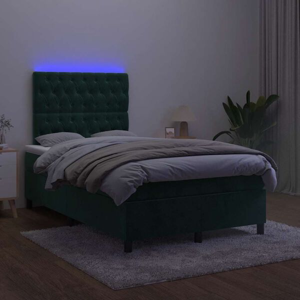 vidaXL Box spring postel s matrac&iacute; a LED tmavě zelen&aacute; 120x200 cm samet