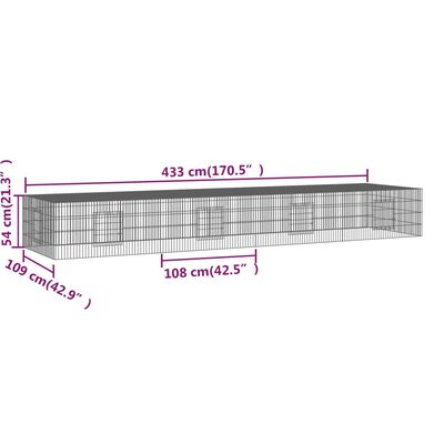vidaXL 4dílná klec pro králíka 433 x 109 x 54 cm pozinkované železo