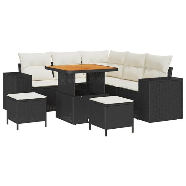 vidaXL Sada zahradn&iacute;ch pohovek s pol&scaron;t&aacute;řem 8 pcs Čern&aacute; a kr&eacute;mov&aacute;