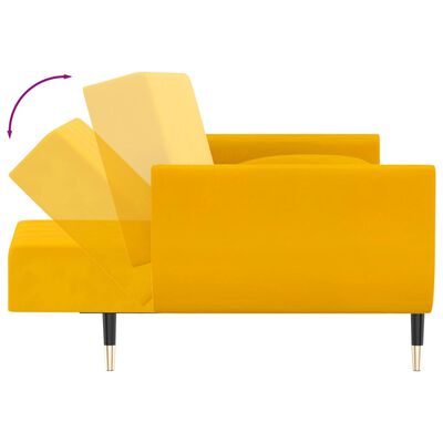 vidaXL 2místná rozkládací pohovka + stolička a 2 polštáře žlutá samet