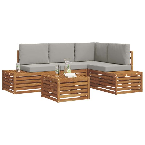 vidaXL Venkovn&iacute; pohovkov&aacute; souprava 5 Kus Př&iacute;rodn&iacute; a světle &scaron;ed&aacute;