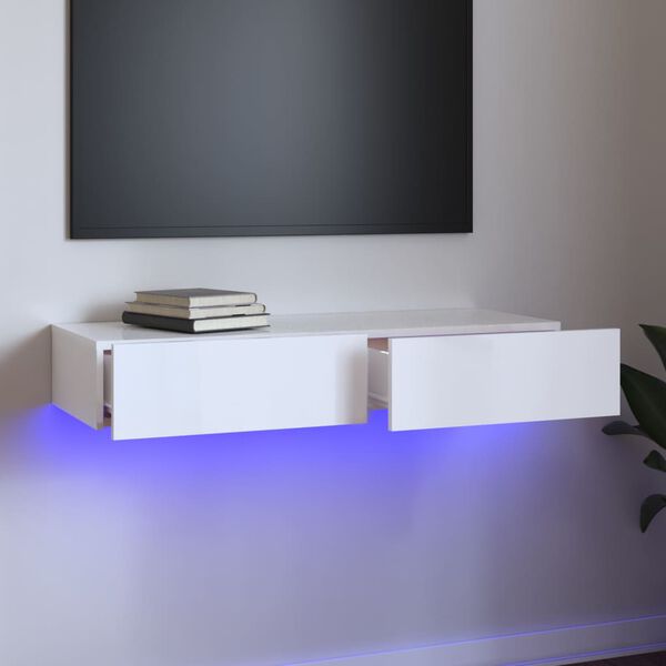 vidaXL TV skř&iacute;ňka s LED osvětlen&iacute;m b&iacute;l&aacute; vysok&yacute; lesk 90 x 35 x 15,5 cm
