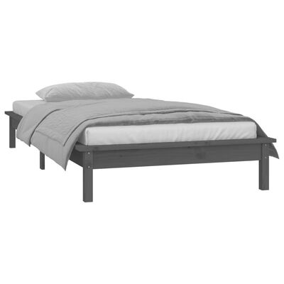 vidaXL Rám postele s LED světlem šedý 90 x 190 cm Single masivní dřevo