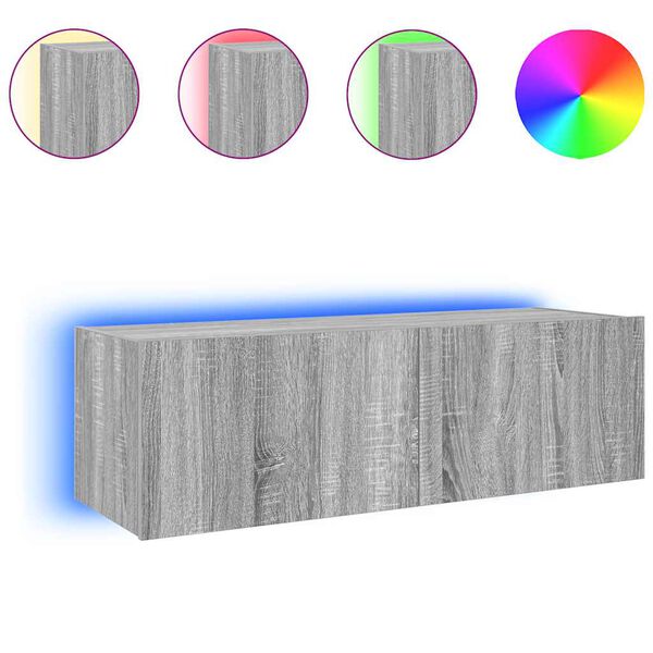 vidaXL N&aacute;stěnn&aacute; TV skř&iacute;ňka s LED osvětlen&iacute;m &scaron;ed&aacute; sonoma 100x35x31 cm