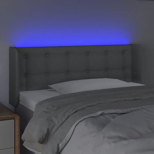 vidaXL Čelo postele s LED světle &scaron;ed&eacute; 93 x 16 x 78/88 cm textil