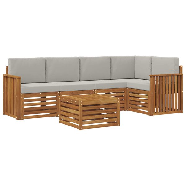 vidaXL Sedac&iacute; soupravy s pol&scaron;t&aacute;řem 6 pcs Př&iacute;rodn&iacute; a světle &scaron;ed&aacute;