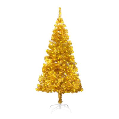 vidaXL Vánoční stromek s LED osvětlením a stojanem zlatý 150 cm PET