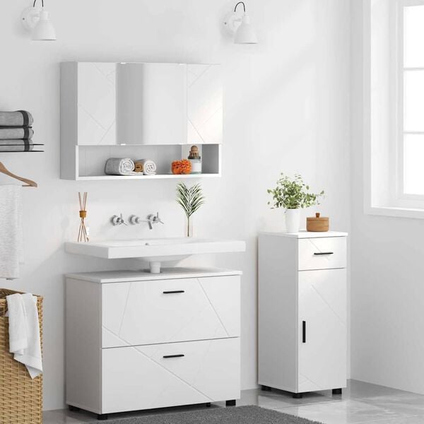 vidaXL Sada koupelnov&eacute;ho n&aacute;bytku 3 pcs B&iacute;l&aacute; Skl&aacute;dan&eacute; dřevo a kov