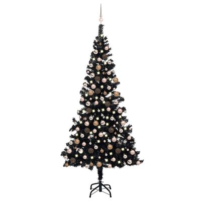 vidaXL Umělý vánoční stromek s LED a sadou koulí černý 210 cm PVC