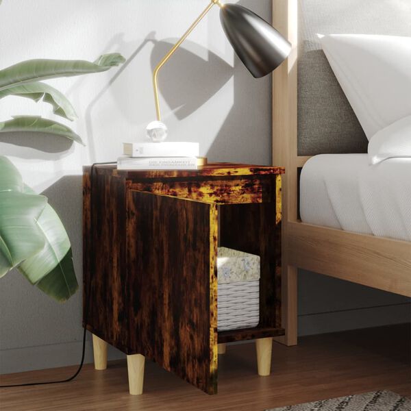 vidaXL Noční stolek masivní dřevěné nohy kouřový dub 40 x 30 x 50 cm