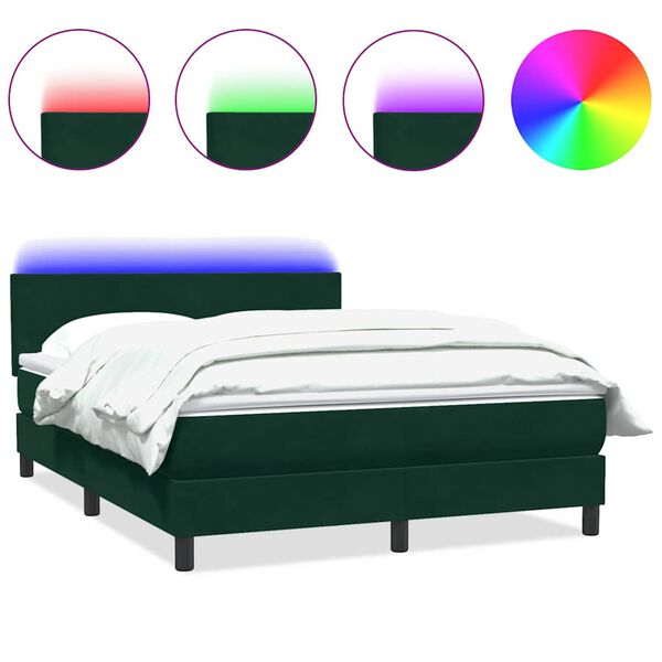 vidaXL Box spring postel s matrac&iacute; a LED tmavě zelen&aacute; 160x220 cm samet