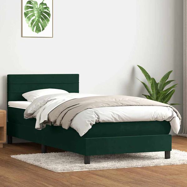 vidaXL Box spring postel s matrac&iacute; tmavě zelen&aacute; 90x210 cm samet